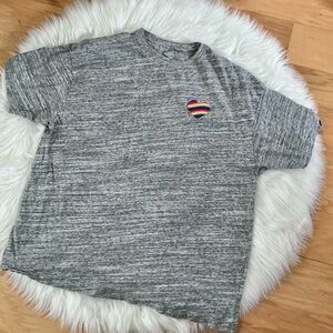 PINK Victoria's Secret Heathered Gray Tee with Embroidered Rainbow Heart